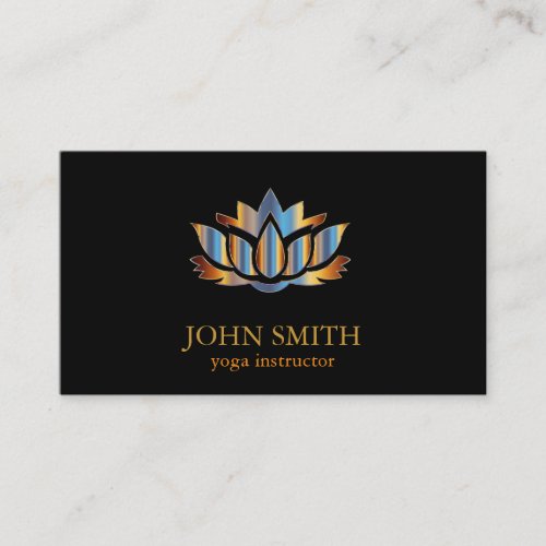 Modern Minimalist Black Gold Lotus Yoga Instructor Business Card