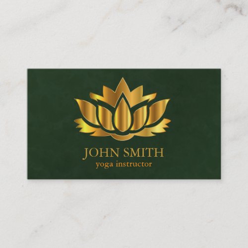 Modern Minimalist Black Gold Lotus Yoga Instructor Business Card