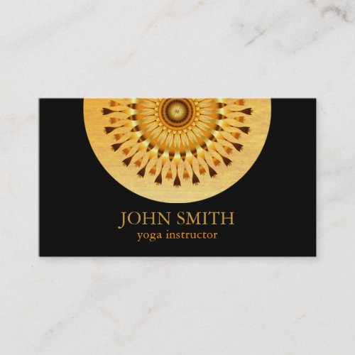 Modern Minimalist Black Gold Lotus Yoga Instructor Business Card