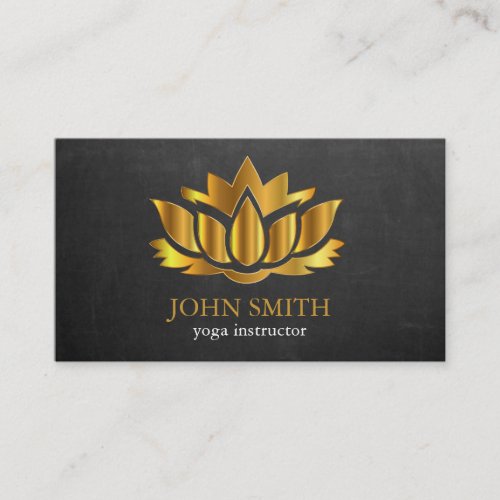 Modern Minimalist Black Gold Lotus Yoga Instructor Business Card