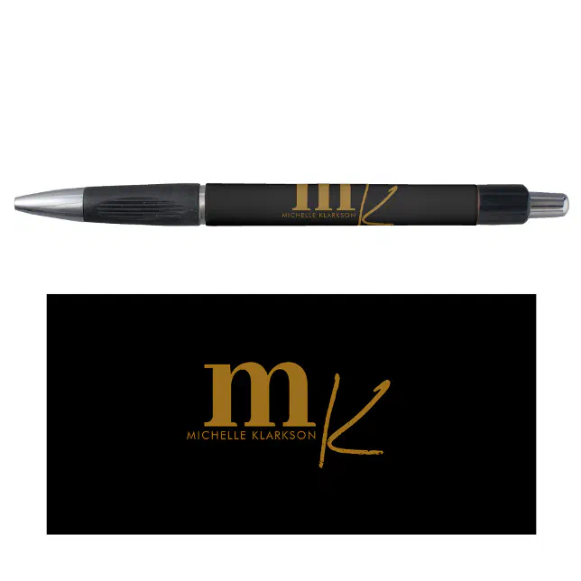 Modern Minimalist Black Gold Monogram Pen | Zazzle