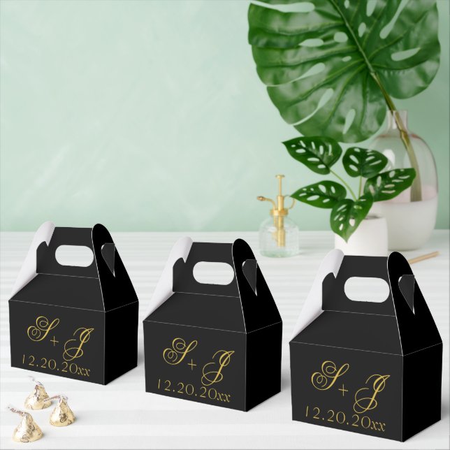 Modern Minimalist Black Gold Monogram Wedding  Favor Boxes (Multiple)