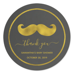 Modern Minimalist Black Gold Mustache Thank You Classic Round Sticker