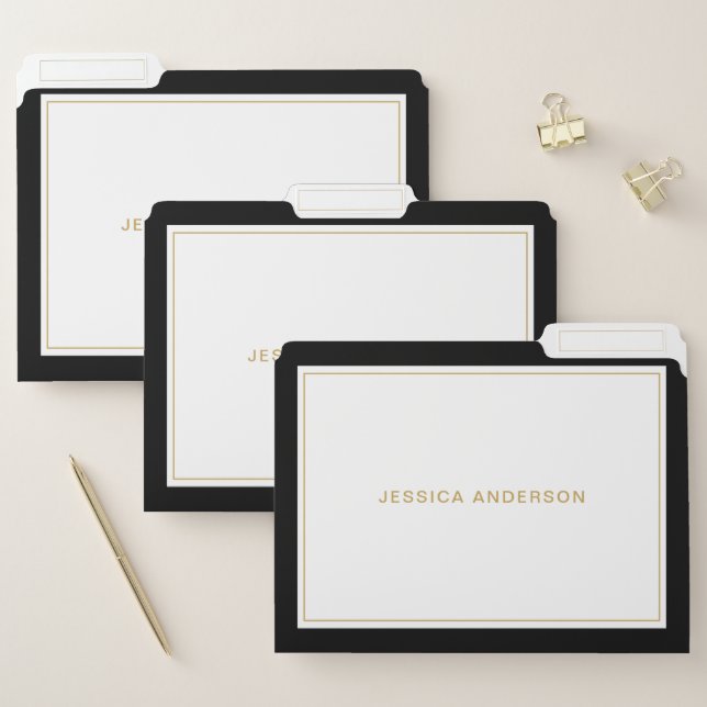 Modern Minimalist Black Gold Name File Folder (Set)