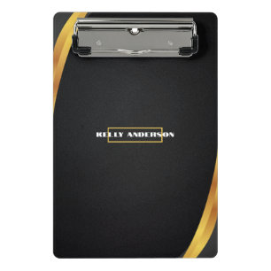 Modern Minimalist Black & Gold Pattern with Custom Mini Clipboard