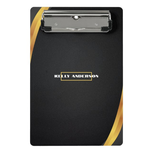 Modern Minimalist Black & Gold Pattern with Custom Mini Clipboard (Front)
