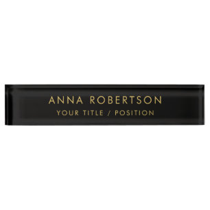Modern Minimalist Black Gold Professional Trendy Desk Name Plate