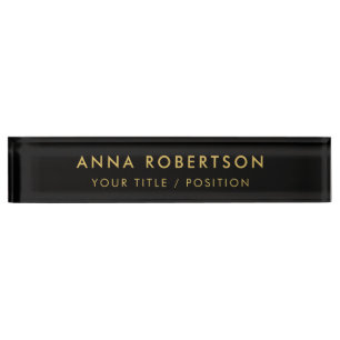 Modern Minimalist Black Gold Professional Trendy Desk Name Plate