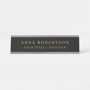 Modern Minimalist Black Gold Professional Trendy Desk Name Plate
