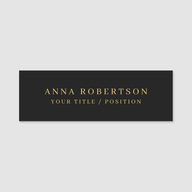Modern Minimalist Black Gold Professional Trendy Name Tag (Front)