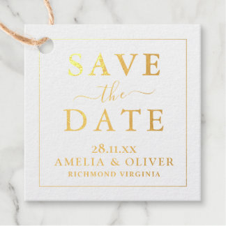 Modern Minimalist Black Gold Save The Date Foil Favor Tags