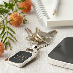 Modern minimalist black gold simple add your logo  keychain