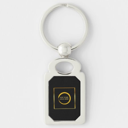 Modern Minimalist Black Gold Simple Add Your Logo  Keychain