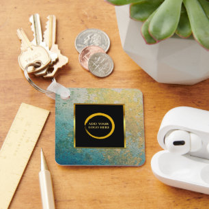 Modern minimalist black gold simple add your logo keychain