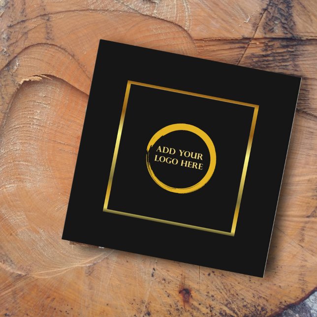 Modern minimalist black gold simple add your logo square business card (Creator Uploaded)