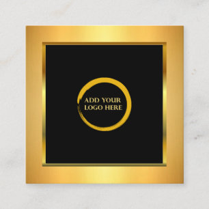 Modern minimalist black gold simple add your logo square business card
