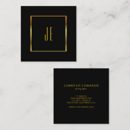 Modern minimalist black gold simple monogrammed square business card