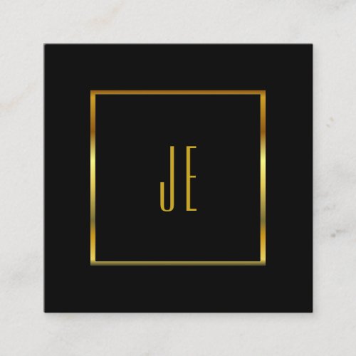 Modern minimalist black gold simple monogrammed square business card