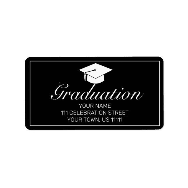 Modern Minimalist Black Graduation Invitation Label (Front)