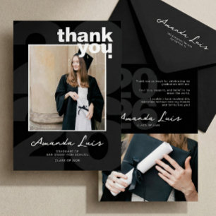 Modern Minimalist Black Graduation Photo Collage Thank You Card