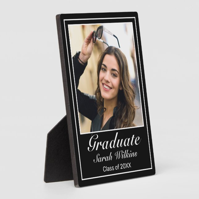 Modern Minimalist Black Graduation Photo Plaque (Side)