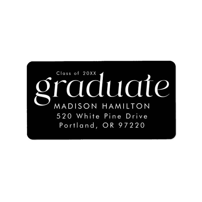 Modern Minimalist Black Graduation Return Address Label (Front)
