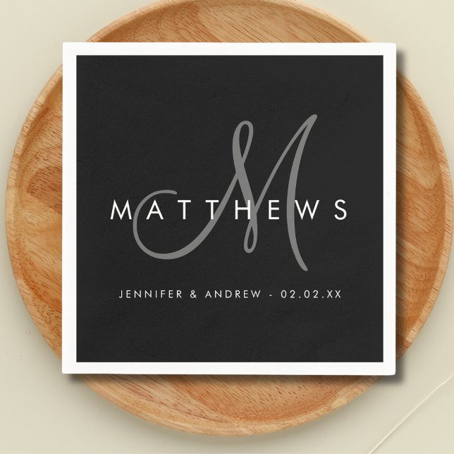Modern Minimalist Black Gray Monogram Wedding Napkins (Creator Uploaded)
