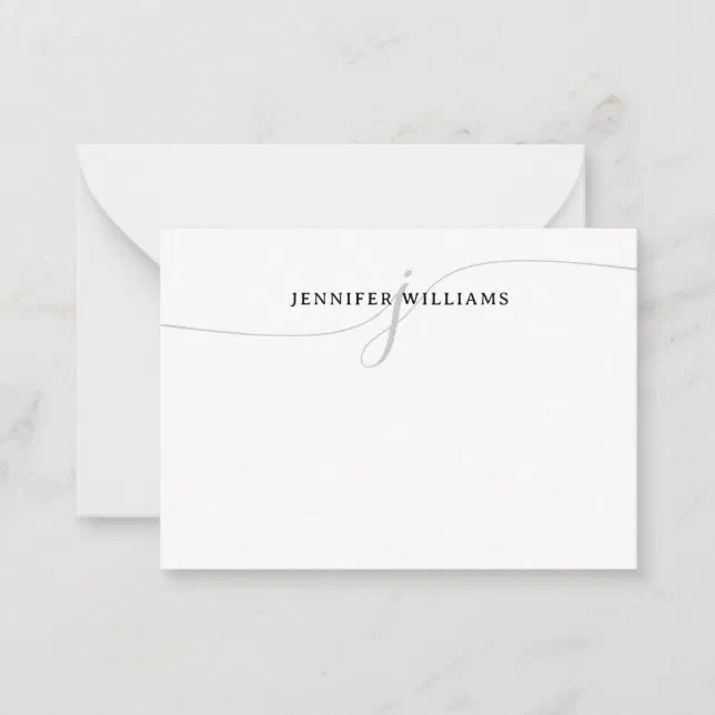Modern Minimalist Black Gray Script Monogram Note Card | Zazzle