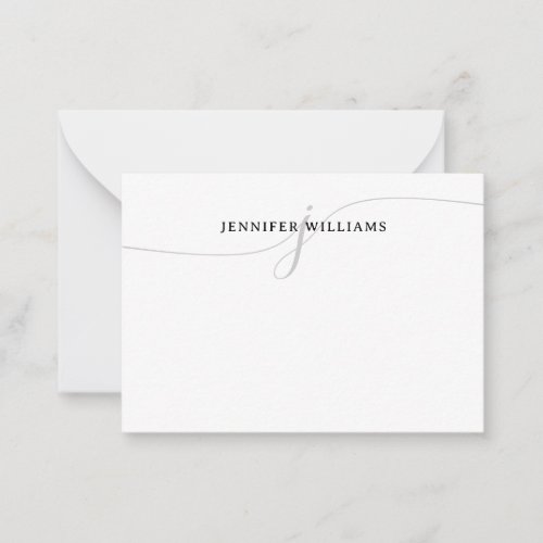 Modern Minimalist Black Gray Script Monogram Note Card