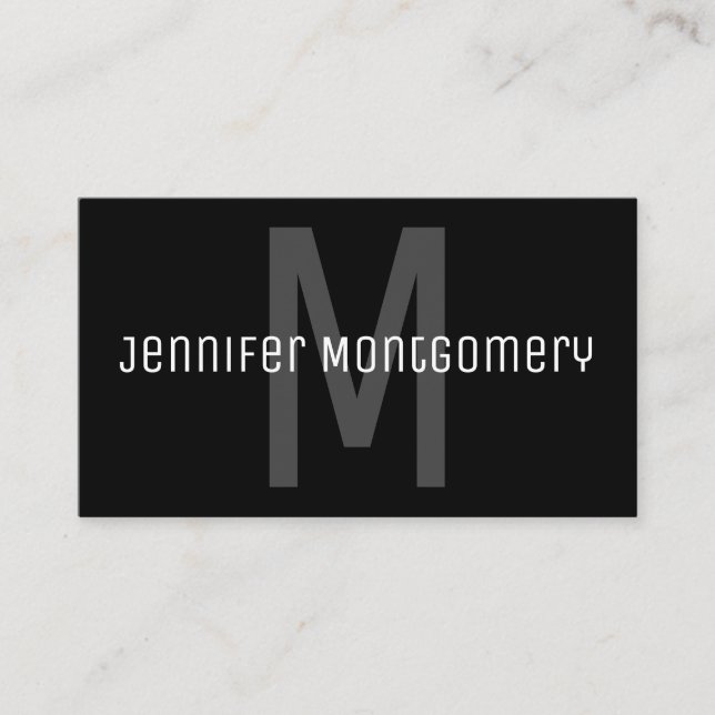 Modern Minimalist Black Gray White Monogrammed Business Card (Front)