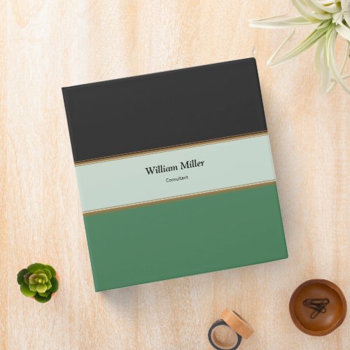 Modern Minimalist Black Green Stripes 3 Ring Binder