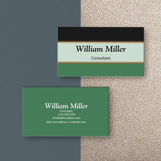 Modern Minimalist Black Green Stripes Business Card (Creator Uploaded)