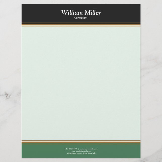 Modern Minimalist Black Green Stripes Letterhead (Front)