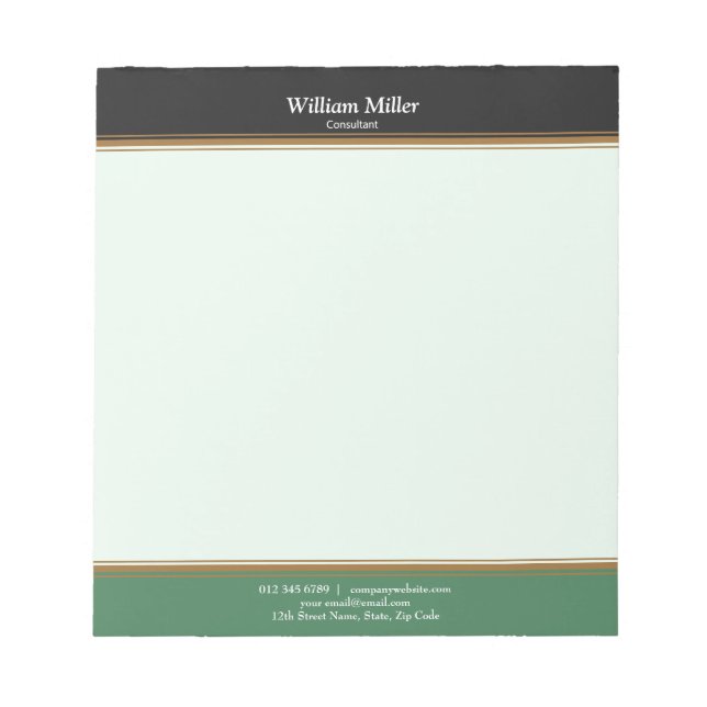 Modern Minimalist Black Green Stripes Notepad (Front)