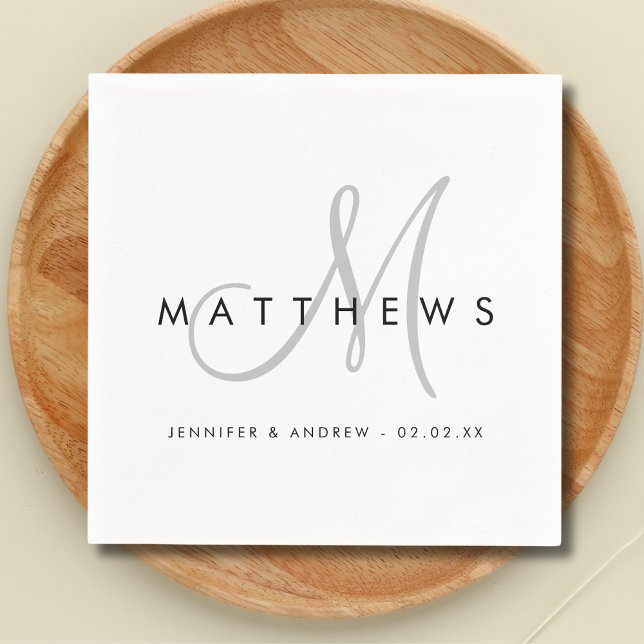 Modern Minimalist Black Grey Monogram Wedding Napkins (Creator Uploaded)