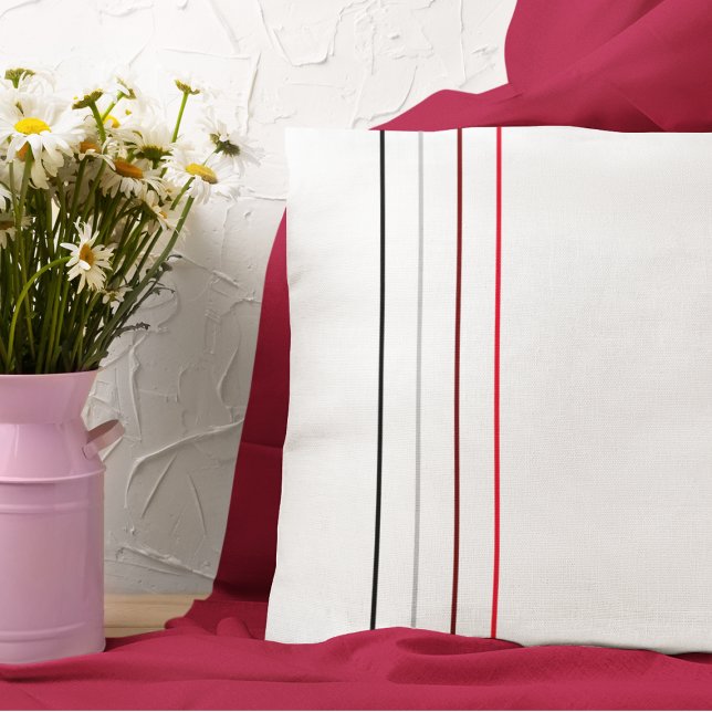 Modern Minimalist Black Grey Red Lines Throw Pillow (Creator Uploaded)