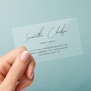 Modern Minimalist Black Handwritten Cursive Script Clear Business Cards