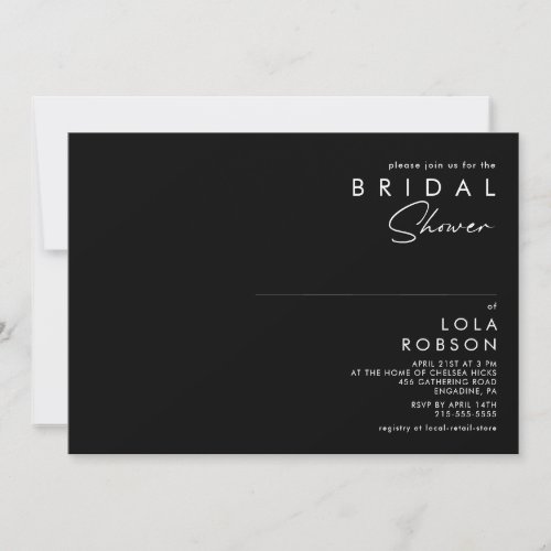 Modern Minimalist  Black horizontal Bridal Shower Invitation