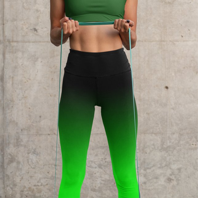 Modern Minimalist Black Lime Gradient Capri Leggings (Black Lime Green Gradient Capri Leggings)