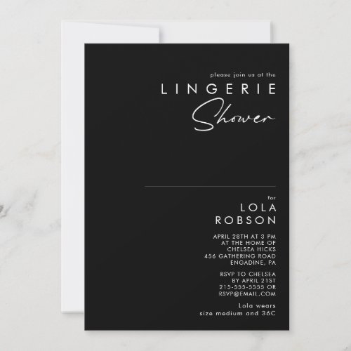 Modern Minimalist  Black Lingerie Shower Invitation