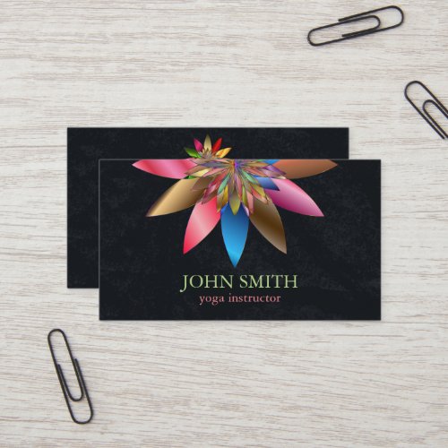 Modern Minimalist Black Lotus Yoga Instructor Business Card