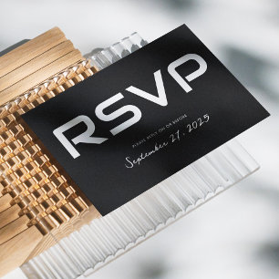 Modern Minimalist Black Metallic RSVP Card
