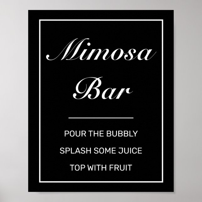 Modern Minimalist Black Mimosa Bar Wedding Sign (Front)