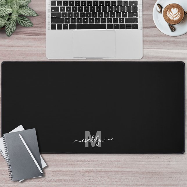 Modern Minimalist Black Monogram Name Desk Mat (Modern Minimalist Black Monogram Name Desk Mat)