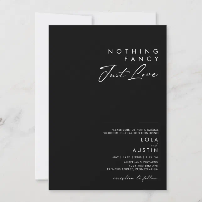 Modern Minimalist | Black Nothing Fancy Wedding Invitation | Zazzle