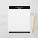 Modern Minimalist Black Office Letterhead<br><div class="desc">Personalize the custom text above. You can find additional coordinating items in our "Simple And Modern Minimalist Office" collection. **PLEASE NOTE-Please replace the script name only and leave the tiny symbols on each side on the front. These symbols create the swashes on the names. If you accidentally erase them, just...</div>