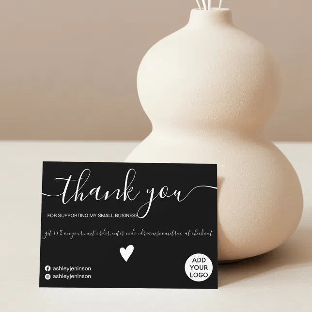 Modern minimalist black on white order thank you card | Zazzle