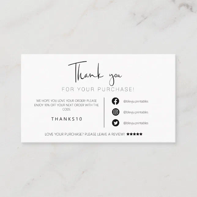 Modern minimalist black order thank you business business card | Zazzle