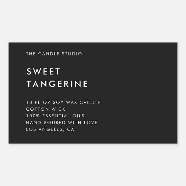 Modern Minimalist Black Packaging Candle Cosmetics Rectangular Sticker (Front)
