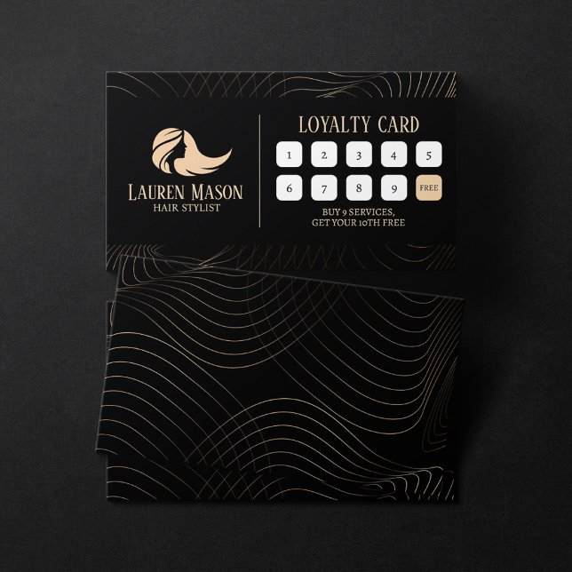 Modern Minimalist Black Peach Hair Stylist Salon Loyalty Card (Creator Uploaded)